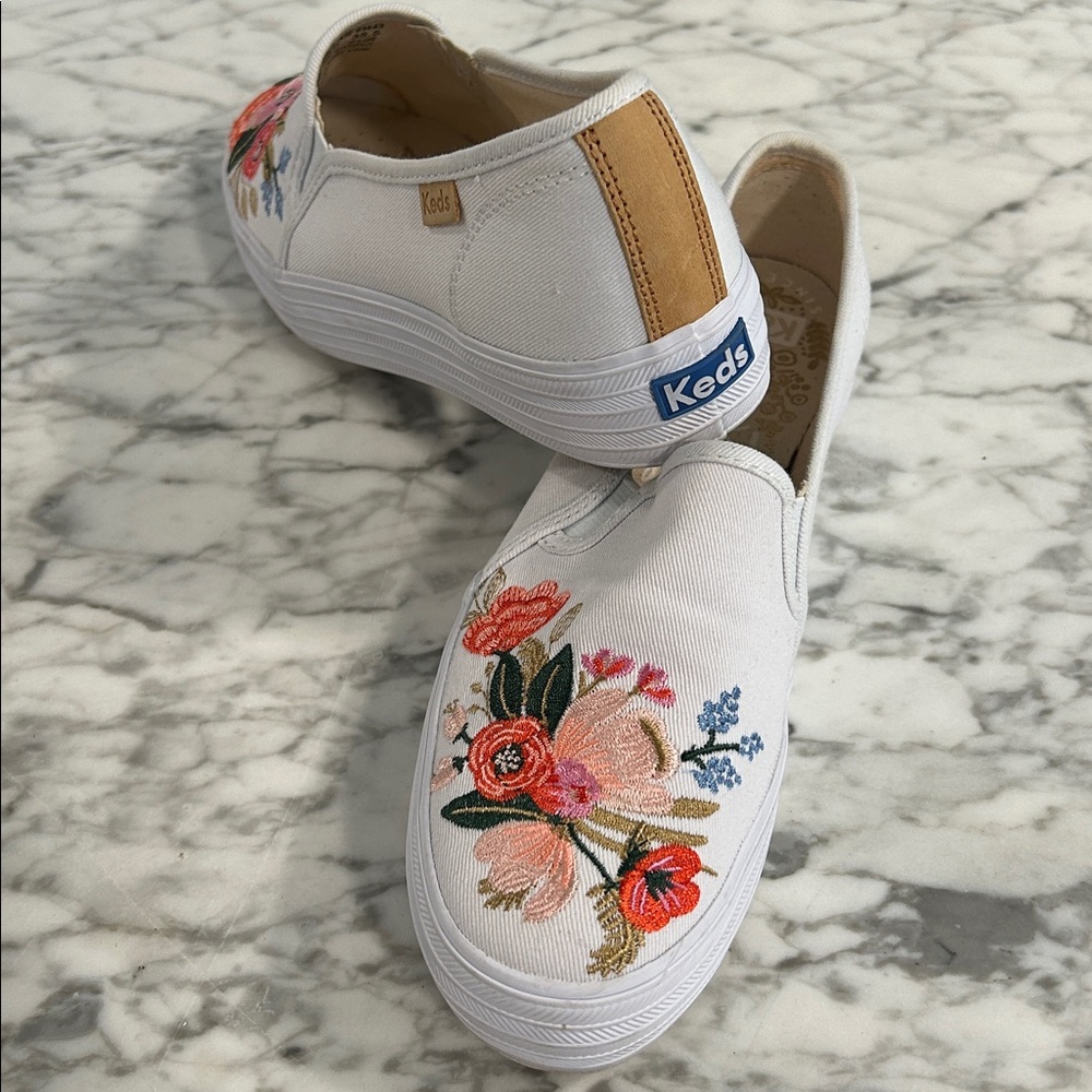 Keds White Floral Embroidered Sneakers